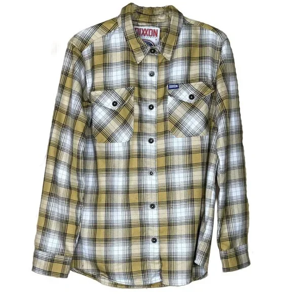 DIXXON Lager Flannel Shirt L Yellow Black White Plaid Workwear Western RARE - Picture 3 of 13